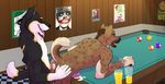  anal anal_penetration anthro bent_over black_fur brown_eyes brown_fur canine clefwolf cum cum_in_ass cum_inside cum_on_penis duo eyes_closed fangs from_behind fur gay hyena interspecies male mammal open_mouth orgasm penetration penis pool_table rennix_(hyusky) saliva sex shaded smile tar0 tongue tongue_out white_fur wolf yellow_fur 