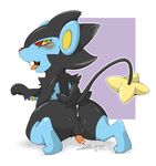  2014 after_sex anus balls black_fur blue_fur blush censor_bar censored cum cum_in_ass cum_inside cum_on_ground doneru feral fur hindpaw looking_back luxray male nintendo open_mouth paws penis pink_penis plain_background pok&eacute;mon red_nose red_sclera saliva solo tongue tongue_out video_games white_background yellow_eyes 