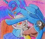  anatomically_correct animal_genitalia anthro anus balls bed blush breasts crossgender cum cum_on_face discord_(mlp) draconequus equine female feral friendship_is_magic hair horn horsecock male mammal my_little_pony penis princess_luna_(mlp) the1king titfuck tongue tongue_out two_tone_hair winged_unicorn wings 