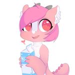  &lt;3 anthro berseepon09 dragon female hair holding horn loli_dragon_(character) milk_carton open_mouth pink_eyes pink_hair pink_skin plain_background smile solo young 