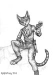 2014 alcohol anthro bandit beverage cat feline glass holding_glass kekpafrany male mammal pose solo traditional_media_(artwork) wine 