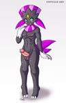  2011 anthro balls blush cum eddie_slatefeather erection fan_character fur girly impious looking_at_viewer male nintendo nude open_mouth penis plain_background pok&eacute;mon solo video_games weavile 