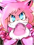  aeris_(vg_cats) anthro blue_eyes breasts cat cum cum_in_mouth cum_inside feline female fur looking_at_viewer male mammal nipples oral pink_fur pussy sex seyferwolf vg_cats white_fur 