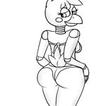  avian big_butt bikini bird butt chicken clothing female five_nights_at_freddy&#039;s five_nights_at_freddy&#039;s_2 looking_back monochrome solo swimsuit toy_chica_(fnaf) 