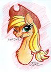  apple_jack digitaldomain123 equine female friendship_is_magic hat horse mammal my_little_pony one_eye_closed open_mouth pony solo traditional_media wink 