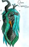  bust_portrait changeling crown digitaldomain123 female friendship_is_magic green_eyes green_hair hair horn long_hair looking_at_viewer my_little_pony queen_chrysalis_(mlp) solo traditional_media_(artwork) 