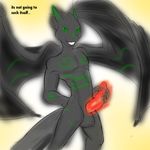  4_fingers anthro balls dialogue dragon green_eyes grey_skin holding_penis horn looking_at_viewer makarimorph male markings penis red_penis scalie solo standing toned wings 