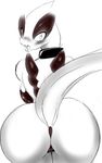  2014 anthro anus breasts butt collar female looking_at_viewer looking_back lugia nintendo nude open_mouth plain_background pok&eacute;mon pok&eacute;morph pussy sketch solo video_games white_background white_body zxx3 