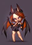  alanscampos bat breasts brown_hair chibi cleavage clothed clothing cute demon dress ear_piercing female grey_eyes hair looking_at_viewer mammal piercing pose smile solo 
