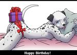  anthro bed blue_eyes butt canine dalmatian dog domovoi_lazaroth gift male mammal seductive solo 