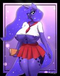  2014 absurd_res anthro anthrofied big_breasts blue_eyes blue_fur blue_hair book breasts clothed clothing cutie_mark equine eyelashes female friendship_is_magic fur hair hi_res holding horn huge_breasts long_hair mammal my_little_pony navel nipples plankboy princess_luna_(mlp) skirt solo unicorn 