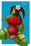  amphibian anthro bdsm big_breasts blue_background blue_sky blush bondage border bound breasts christmas female flower gift_wrapping grovyle holidays kneeling looking_at_viewer maleti nintendo plain_background plant pok&eacute;mon ribbons scalie solo tiger1001 video_games voluptuous 