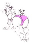  anthro avian bird breasts butt chicken clothed clothing digital_drawing_(artwork) female five_nights_at_freddy&#039;s five_nights_at_freddy&#039;s_2 half-dressed kayla-na looking_at_viewer panties solo topless toy_chica_(fnaf) under_boob underwear 