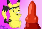  2014 anthro black_markings dildo fur headband kagesorex knot male mammal markings negachu nervous nintendo piercing pikachu pok&eacute;mon purple_background rodent sex_toy sitting smile toy video_games 