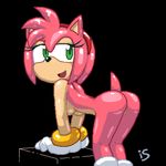  amy_rose anthro bent_over black_nose breasts butt female fur green_eyes hedgehog is_(artist) looking_back mammal open_mouth pink_fur presenting sega solo sonic_(series) 