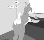  anthro bathroom bent_over breasts butt cervine english_text female hair long_hair looking_at_viewer mammal psydraggy_(artist) pussy raised_tail sink smile solo text 