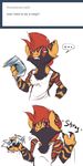  ... anthro anthrofied ask_blog beelzemon_(artist) clothing crumpling digital_media_(artwork) fan_character front_view ga&euml;l_the_scrafty half-length_portrait male nintendo paper pok&eacute;mon reading scrafty scraggy sequence shirt shrug solo tank_top video_games white_topwear 