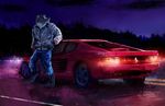  4_toes anthro canine car clothed clothing ferrari jacket jeans landscape lights looking_away male mammal night outside racoonwolf road solo standing star toes wolf 