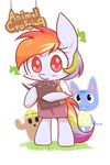  animal_crossing blush clipboard cute equine feline female friendship_is_magic horse leaf lloyd_(animal_crossing) mammal my_little_pony nintendo pen pony rainbow_dash_(mlp) red_eyes rosie_(animal_crossing) skirt video_games 