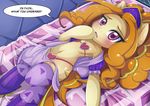  &lt;3 adagio_dazzle_(eg) anthro bedroom_eyes blush clothing cutie_mark equestria_girls equine female fur hair hooves horse jinzhan legwear lol_comments long_hair looking_at_viewer lying mammal my_little_pony navel on_back open_mouth orange_hair panties pink_eyes pony presenting solo stockings table text two_tone_hair underwear yellow_fur 