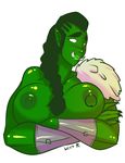  big_breasts breasts crossed_arms fangs female green_lips green_nipples green_skin humanoid nipples ogre plain_background solo wckdart white_background wkcd 