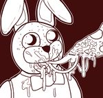  animatronic anthro avian bird bonnie_(fnaf) bow_tie chica_(fnaf) chicken crisis-omega dildo expression five_nights_at_freddy&#039;s food lagomorph machine male mammal mechanical pepperoni pizza pizza_crust rabbit robot sex_toy smile strapon string_cheese 