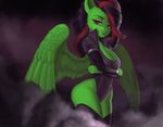  2014 anthro clothing dclzexon equine fan_character female green_body hair looking_at_viewer mammal my_little_pony pegasus red_eyes solo two_tone_hair wings 