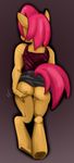  abstract_background anthro babs_seed_(mlp) brown_fur butt_scratch clothed clothing equine female freckles friendship_is_magic fur hair hooves horse long_hair mammal my_little_pony older pony presenting rear_view red_hair scratching solo susiebeeca 