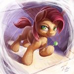  2014 babs_seed_(mlp) candy cub earth_pony equine female feral freckles friendship_is_magic green_eyes hair holding horse lollipop mammal my_little_pony pony smile solo tsitra360 two_tone_hair young 