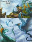  2011 blue_skin claws cliff cloud comic dragon duo female feral flying looking_up male nest outside rukis scalie shaded sky teeth wings wyvern yellow_eyes 