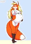  2007 abstract_background anthro areola bikini blonde_hair blush bra breasts canine clothing color female fox hair leokitsune mammal nancy navel nipples panties pregnant solo swimsuit underwear 