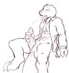  2014 anthro blush burquina clothing cum cum_on_chest cum_on_hand cum_on_penis digitigrade erection lizard male masturbation open_mouth orgasm partially_clothed penis reptile scalie solo sweat tongue tongue_out 