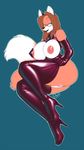  amber_eyes anthro areola big_breasts big_butt black_lips breasts brown_hair butt buxbi canine cassie clothed clothing elbow_gloves eyewear female fox glasses gloves hair high_heels huge_breasts legwear lips looking_at_viewer mammal nipple_pinch nipples pussy rubber skimpy solo thigh_highs 