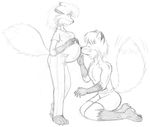  anonymousfox anthro bracelet breasts canine clothing duo female fox hindpaw jewelry male mammal monochrome nancy paws pregnant shirt 