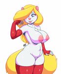  animaniacs areola big_breasts big_nipples blonde_hair blue_eyes breasts chest_tuft chubby daxzor elbow_gloves female fingerless_gloves fur gloves hair legwear lipstick long_tail mammal minerva_mink mink mustelid navel nipples plain_background pussy rocketraptor shiny solo stockings thick_thighs tuft voluptuous warner_brothers white_background wide_hips 