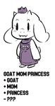  anthro blush caprine chibi clothing crown cute english_text fangs female fur goat horn mammal monster smile solo style_parody text toriel towergirls undertale unknown_artist white_fur 