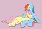  2014 blue_fur cutie_mark duo equine female feral fluttershy_(mlp) friendship_is_magic fur hair long_hair mammal multicolored_hair my_little_pony pegasus pink_hair plain_background rainbow_dash_(mlp) rainbow_hair staggeredline wings yellow_fur 