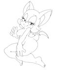  2014 anthro argento barefoot bat blush breasts clothed clothing digital_drawing_(artwork) female full-length_portrait fur hair half-dressed line_art mammal monochrome nipples nude plain_background rouge_the_bat sega smile solo sonic_(series) thick_thighs topless wide_hips wings 