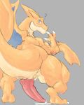  2014 ? blue_eyes charizard claws dragon erection looking_at_viewer looking_back male mega_charizard mega_charizard_y mega_evolution muscles nintendo penis pink_penis pok&eacute;mon precum presenting scalie signirsol smile solo video_games wings 