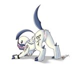  2014 absol anus blush claws female feral fur looking_at_viewer looking_back markings nekostar nintendo pink_eyes plain_background pok&eacute;mon pussy raised_tail shadow solo toe_claws video_games white_background white_fur 