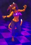  2014 4_toes anthro barefoot cat clothed clothing digital_media_(artwork) feline female fur green_eyes hair long_hair mammal midriff navel neko-maya purple_hair purple_highlights rave skimpy solo toes wolfy-nail 