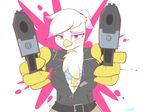  2012 amber_eyes anthro anthrofied avian breasts chest_turf female friendship_is_magic gilda_(mlp) gryphon gun handgun jacket looking_at_viewer my_little_pony ranged_weapon solo swomswom weapon 