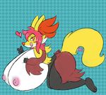  anthro areola big_breasts big_butt breast_grab breasts butt delphox female fur hair huge_breasts inner_ear_fluff long_hair nintendo nipples orange_eyes pattern_background pink_hair pink_nipples pok&eacute;mon side_view solo tanukicake tongue tongue_out tuft video_games wide_hips 