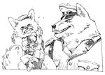  2014 anthro black_and_white canine fox magin-go male mammal monochrome nazi size_difference teeth wolf 