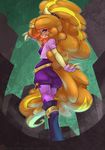  adagio_dazzle_(eg) anthro atryl bedroom_eyes breasts clothed clothing digital_media_(artwork) equestria_girls equine female fur hair hooves horn long_hair looking_at_viewer looking_back mammal my_little_pony orange_hair outside pink_eyes raised_arm rear_view smile solo standing two_tone_hair unicorn yellow_fur 