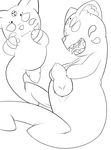  2014 anthro canine digital_drawing_(artwork) duo erection ferret_cyan fox ghost greyscale line_art looking_at_viewer male mammal monochrome no_pupils open_mouth penis plain_background smile spirit stare teeth tongue tongue_out uncolored white_background 