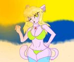  anthro cat delilah feline female fur hair littlest_pet_shop looking_at_viewer mammal navel necklace one_eye_closed paws pink_fur solo wink yellow_eyes 