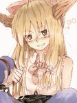  blonde_hair bow drunk grin hair_bow horns ibuki_suika ochau smile solo touhou 