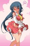  black_hair blush cosplay embarrassed hachi_(chihagura) hakurei_reimu hakurei_reimu_(cosplay) highres houraisan_kaguya long_hair midriff red_eyes solo touhou 