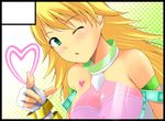  black_border blonde_hair border circle_cut cosmic_&amp;_funny_(idolmaster) hoshii_miki idolmaster idolmaster_(classic) long_hair nishi_(count2.4) one_eye_closed solo 